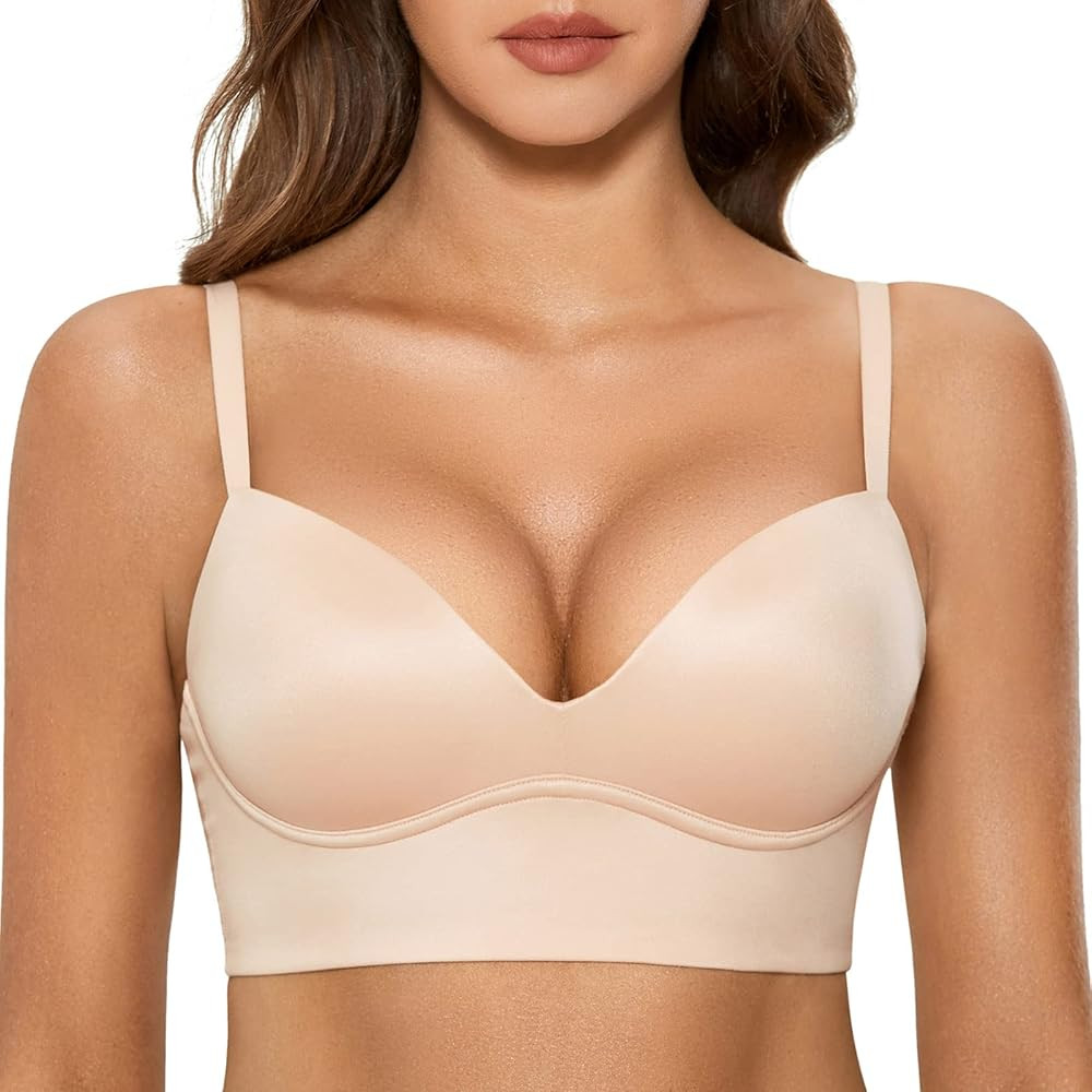 DOBREVA Women's Push Up Wireless Bra Padded T Shirt Bras No Underwire Plunge Bralette | Amazon (US)