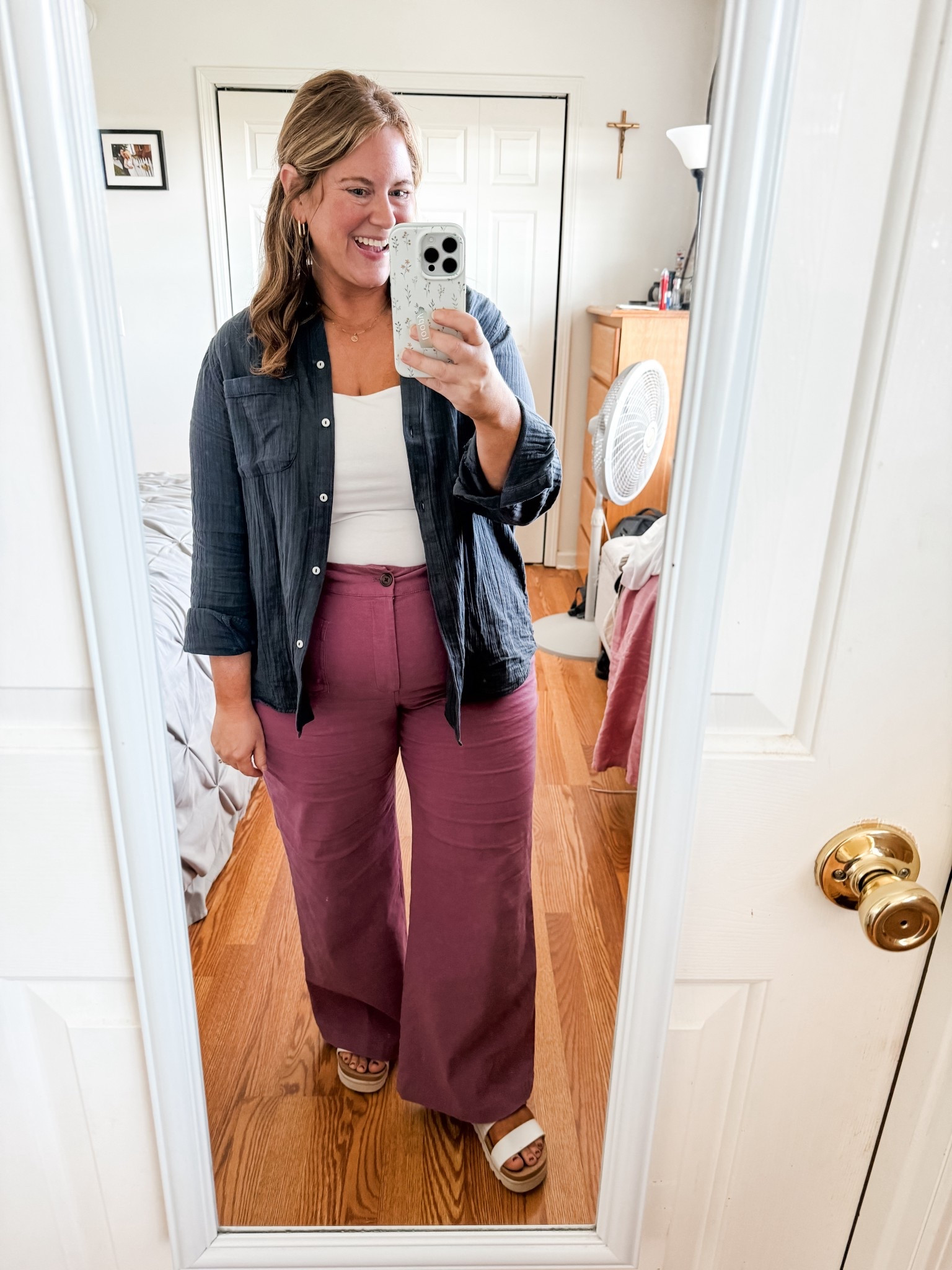 Teacher outfit! Wearing a large in my gauze button down from quince, a 33 petite in my pants.  My tank is older so linked a similar Amazon one! 

#LTKMidsize #LTKSeasonal #LTKWorkwear