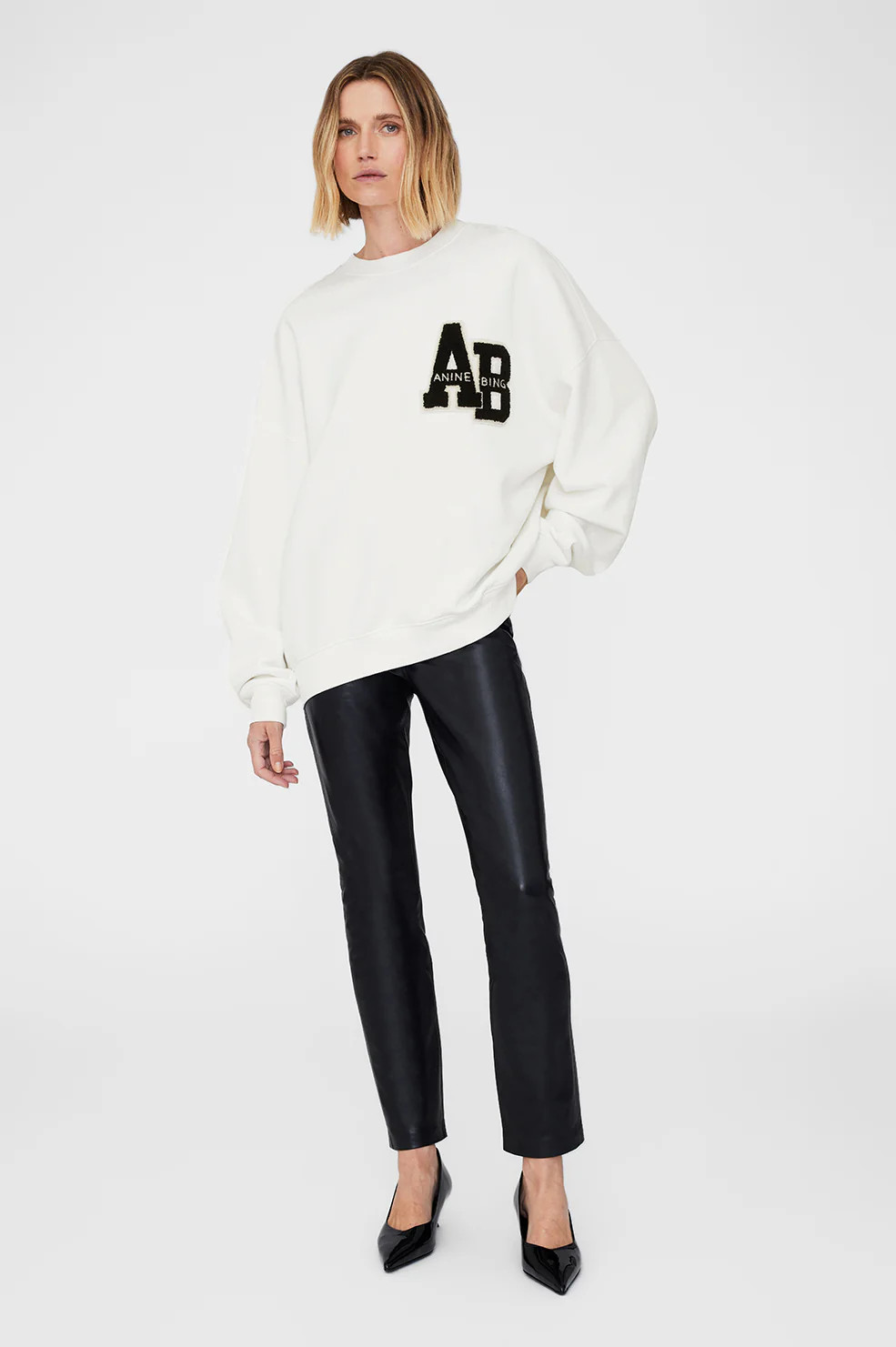 Miles Oversized Sweatshirt Letterman - Off White | Anine Bing