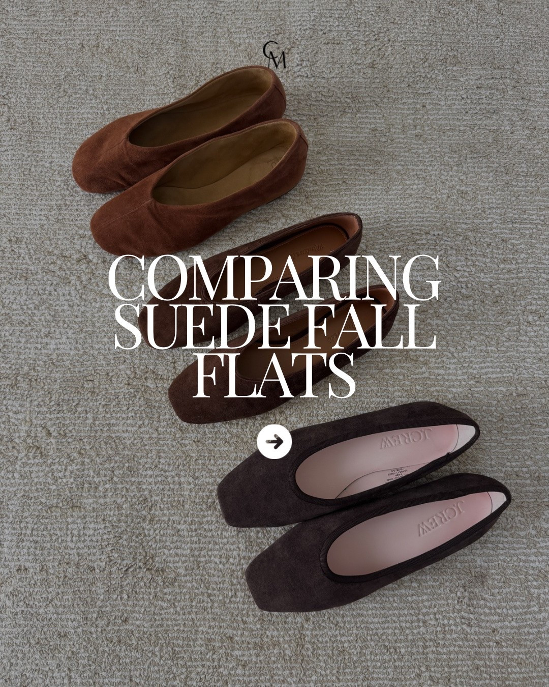 comparing suede fall flats.

Reformation blaine flats 5- run slightly small but these do stretch out with wear. 
J.Crew sophie flats 5
Madewell mylie flats 5