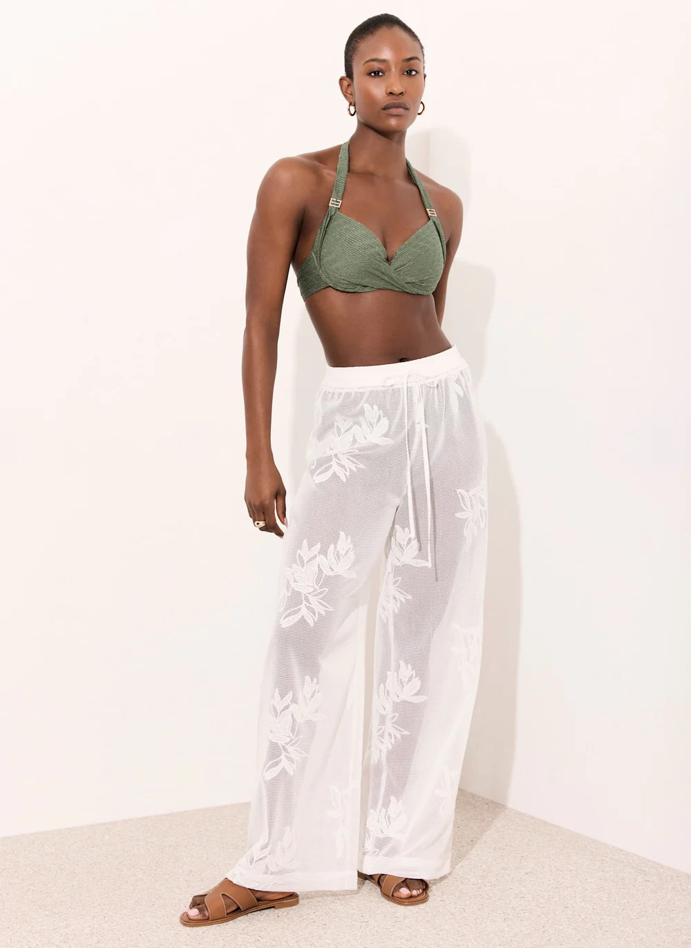 White Floral Detail Mesh Trousers | Mint Velvet