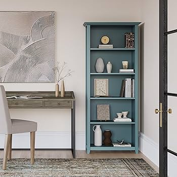 SIMPLIHOME Amherst Bookcase - 70 inch Tall 5-Shelf Solid Wood Bookshelf in French Blue, Transitio... | Amazon (US)