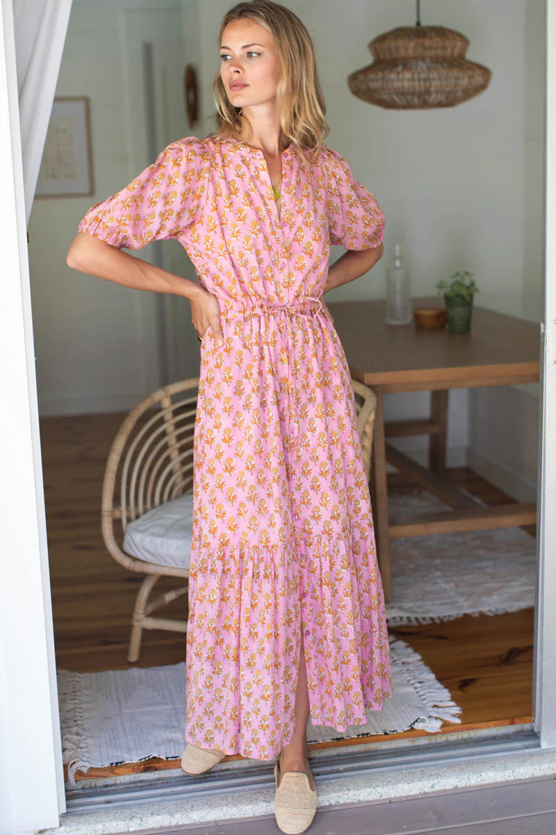 Lucy Dress - Little Marigolds Pink Organic | Emerson Fry