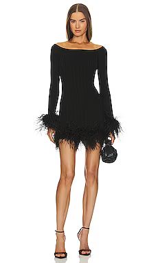 MILLY Rosette Feather Trim Mini Dress in Black from Revolve.com | Revolve Clothing (Global)