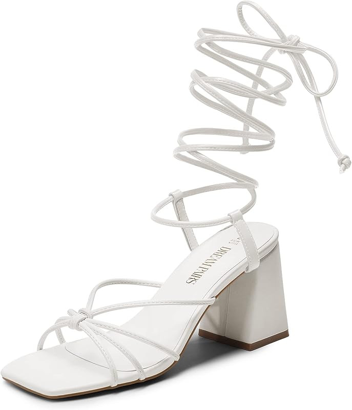 DREAM PAIRS Women's Lace Up Heels Strappy Block High Heel Square Open Toe Chunky Sandals for Part... | Amazon (US)
