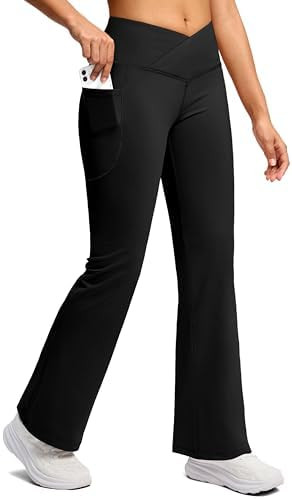 SANTINY Women's Fleece Lined Pants with Pockets Crossover Yoga Pants 28.5"/30.5"/32" Thermal Warm... | Amazon (US)
