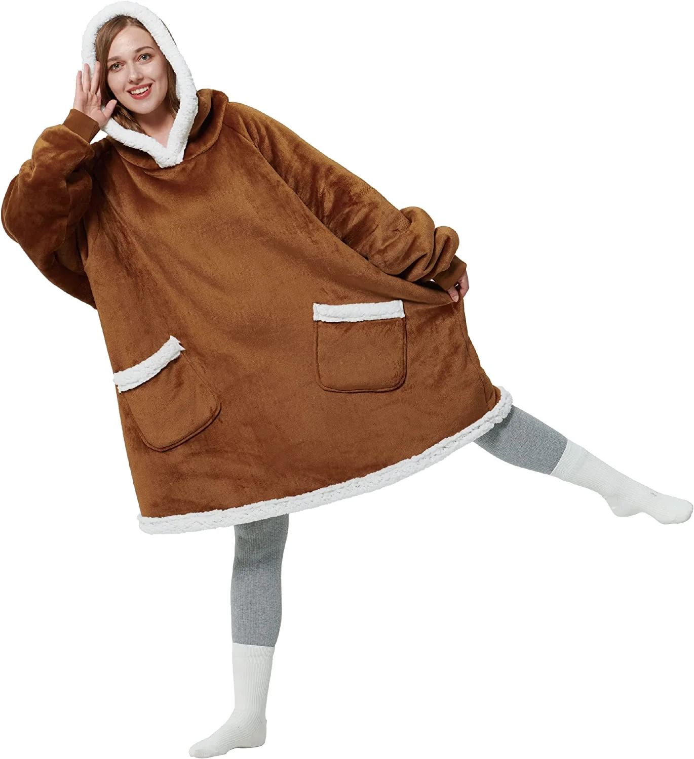 Bedsure Standard Size Giant Pocket Warm & Comfortable Wearable Blanket Hoodie, Sherpa Fleece Hood... | Walmart (US)