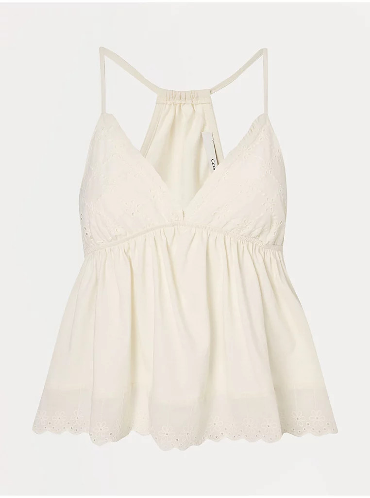 Light Yellow V Neck Broderie Peplum Cami | George