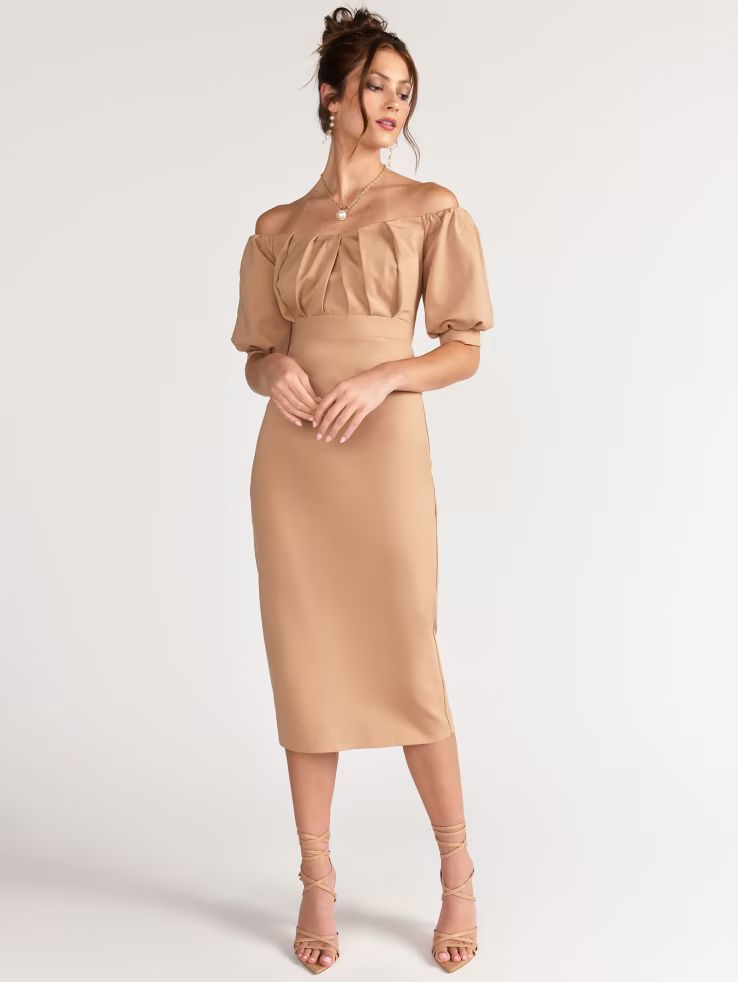 Off Shoulder Pleated Dress - Lena | New York & Company