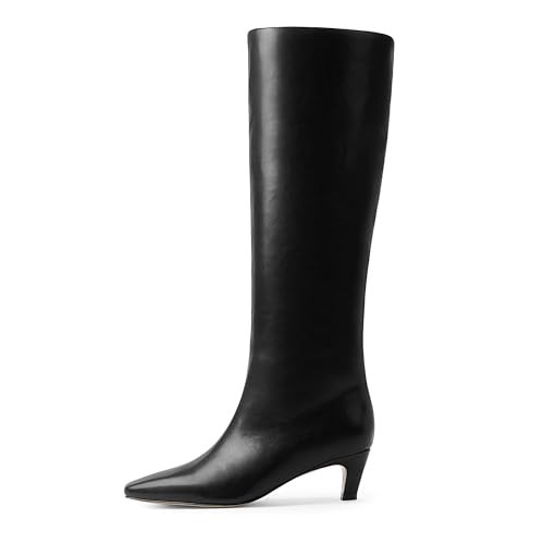 Modatope Knee High Black Boots for Women Kitten Low Heel Square Toe Tall Long High Boots Size 8.5 | Amazon (US)