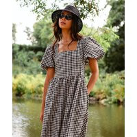 Black Gingham Midi Dress | Clothing Size: 12 | Needs No Label