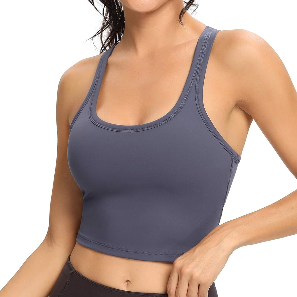 Lemedy Women Racerback Sports Bra Removable Padded Workout Yoga Crop Tank Top | Amazon (US)
