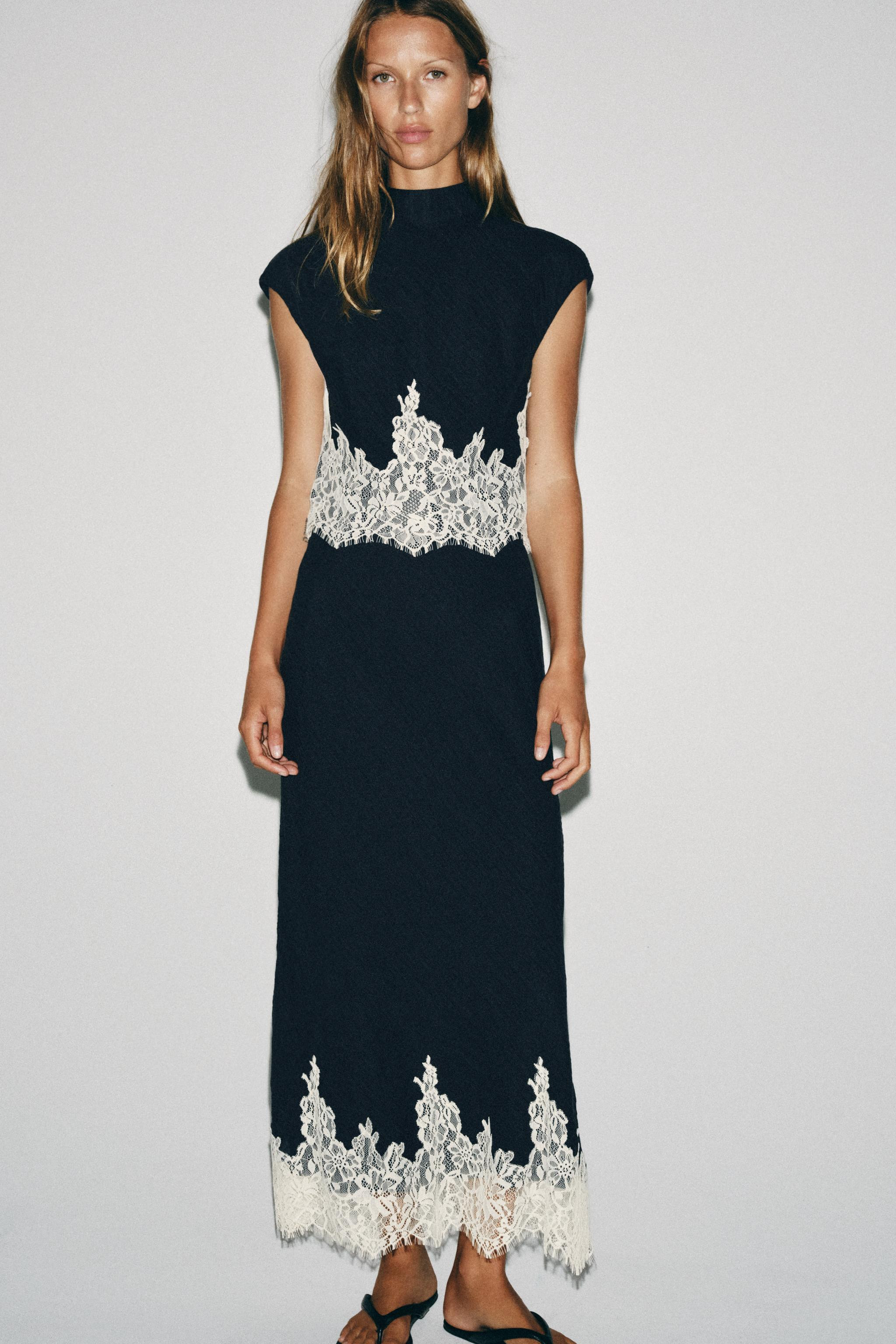 LACE TRIM MIDI SKIRT | Zara US