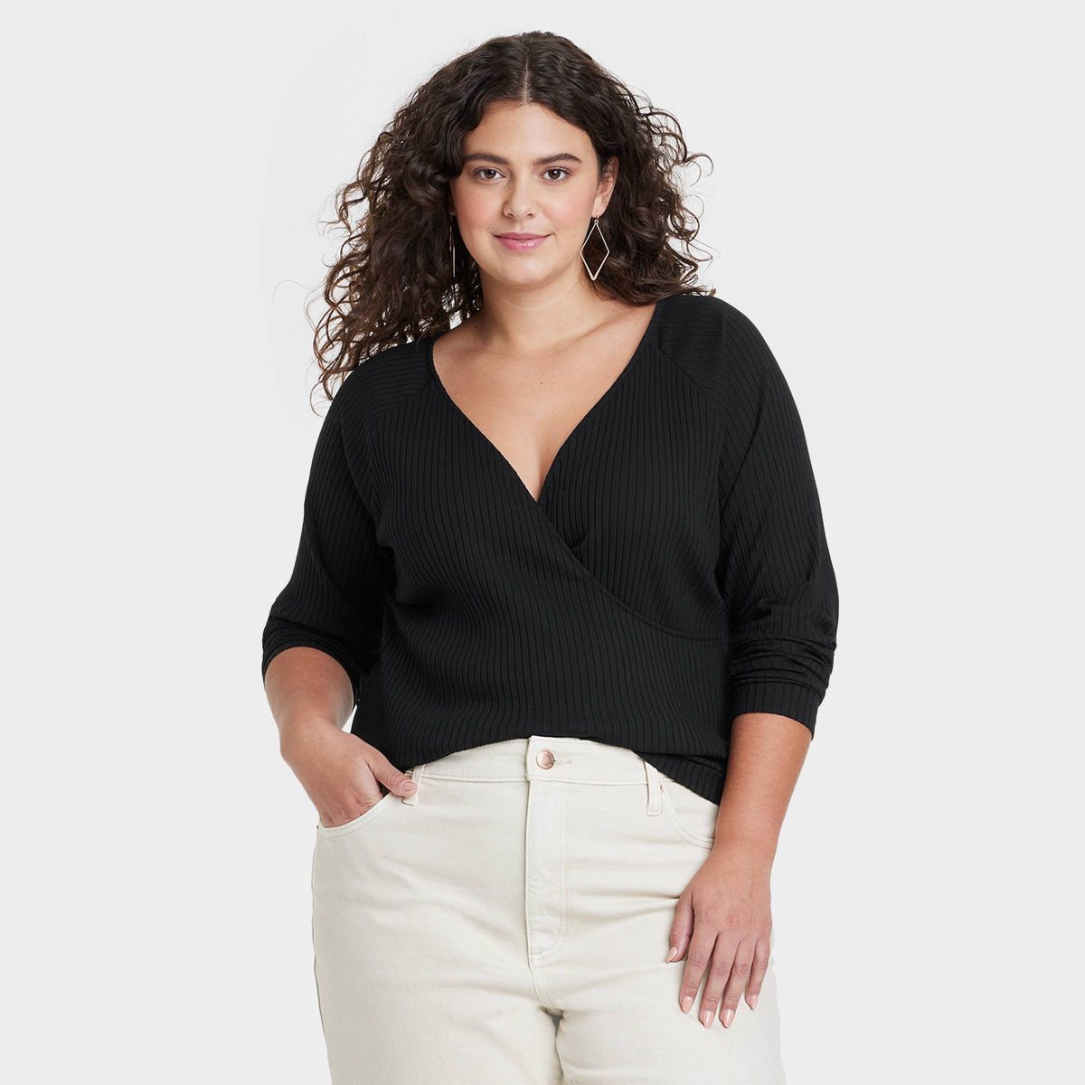 Women's Slim Fit Long Sleeve V-Neck Wrap Shirt - Universal Thread™ | Target