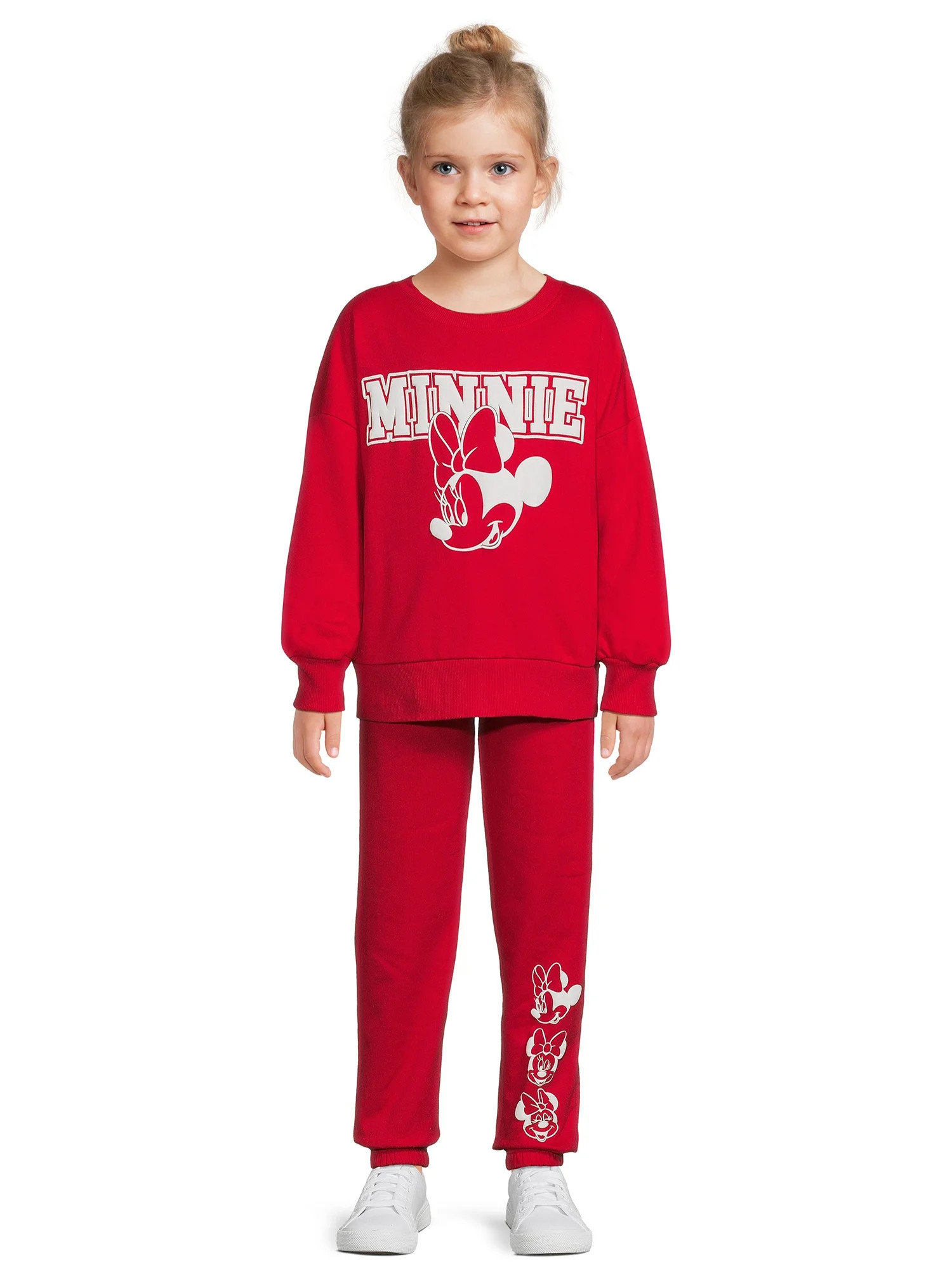 Girls Disney Minnie Mouse Long Sleeve Sweatshirt & Jogger 2-Piece Outfit Set, Sizes 4-16 | Walmart (US)