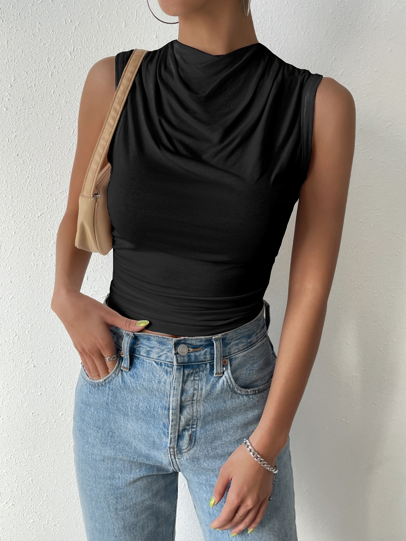 SHEIN Essnce St Patrick Solid Ruched Tank Top | SHEIN