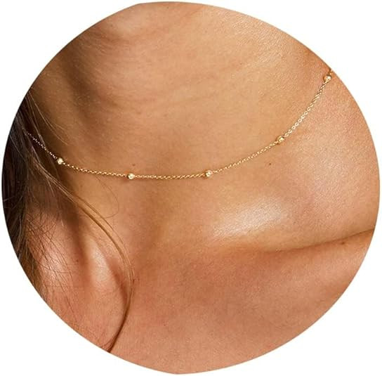 Tewiky Gold Chain Necklace for Women, 14k Gold Plated Thin Beaded Wave Box Chain Necklace Dainty ... | Amazon (US)