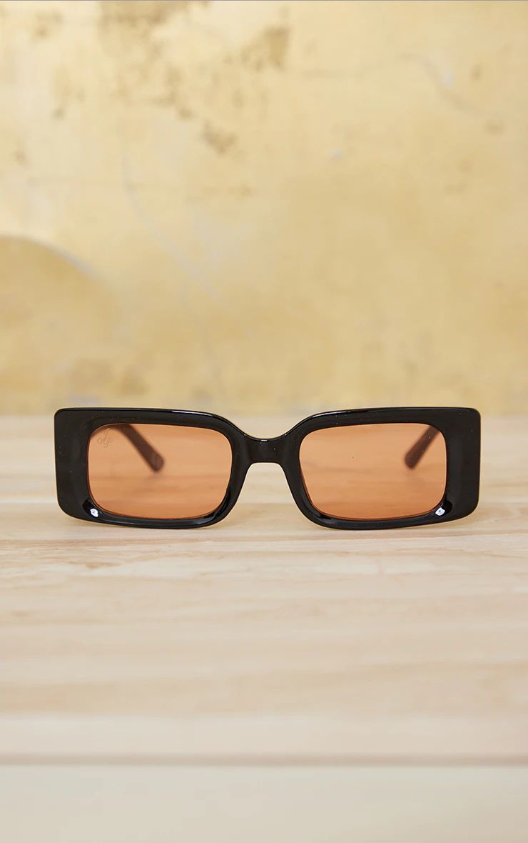 Jeepers Peepers Black Rectangular Orange Lens Sunglasses | PrettyLittleThing UK