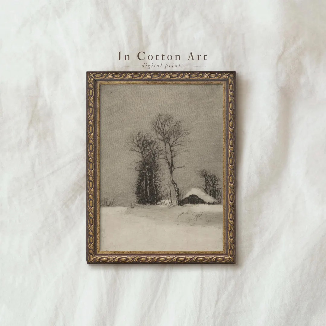 Vintage Winter Landscape Drawing / Moody Christmas Art Print / Rustic Holiday Digital Print | D16... | Etsy (US)