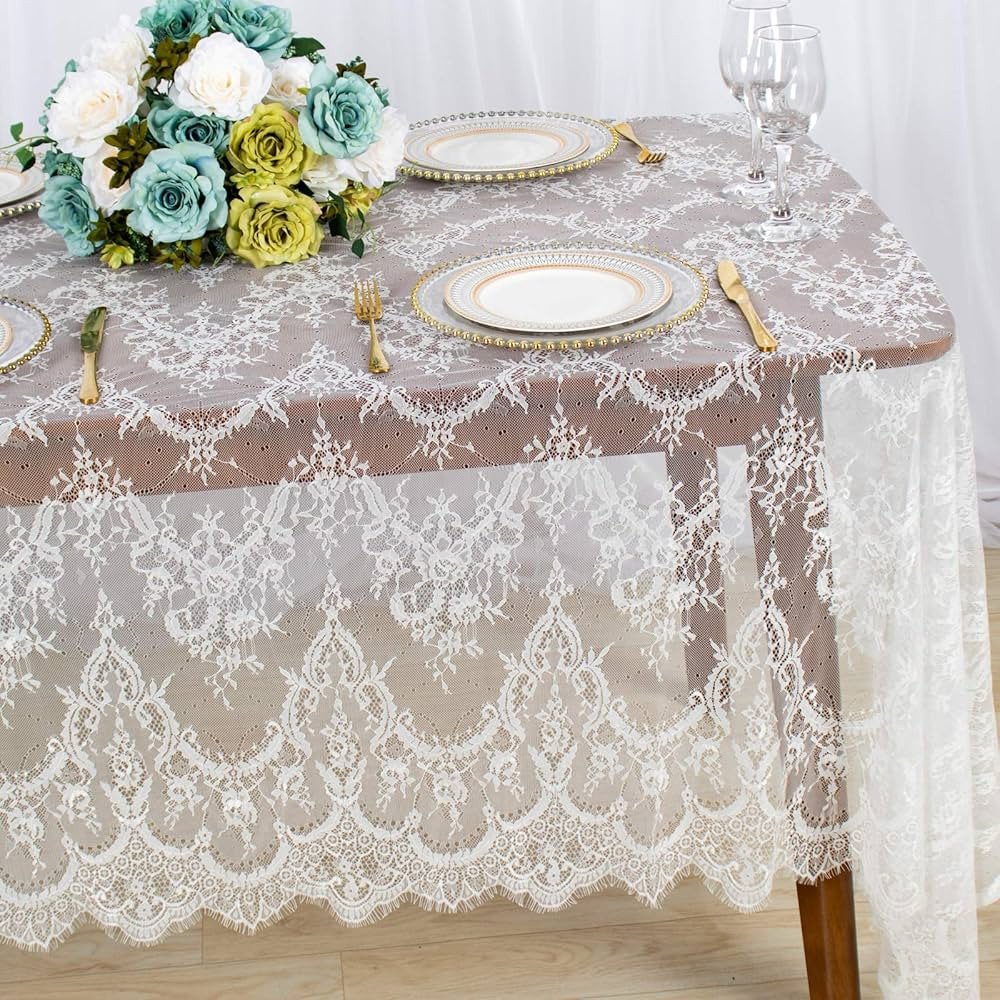 ShinyBeauty Lace-Tablecloth-Rectangular 60x120-Inch White Rectangle Overlay Tea Tablecloth Lace T... | Amazon (US)