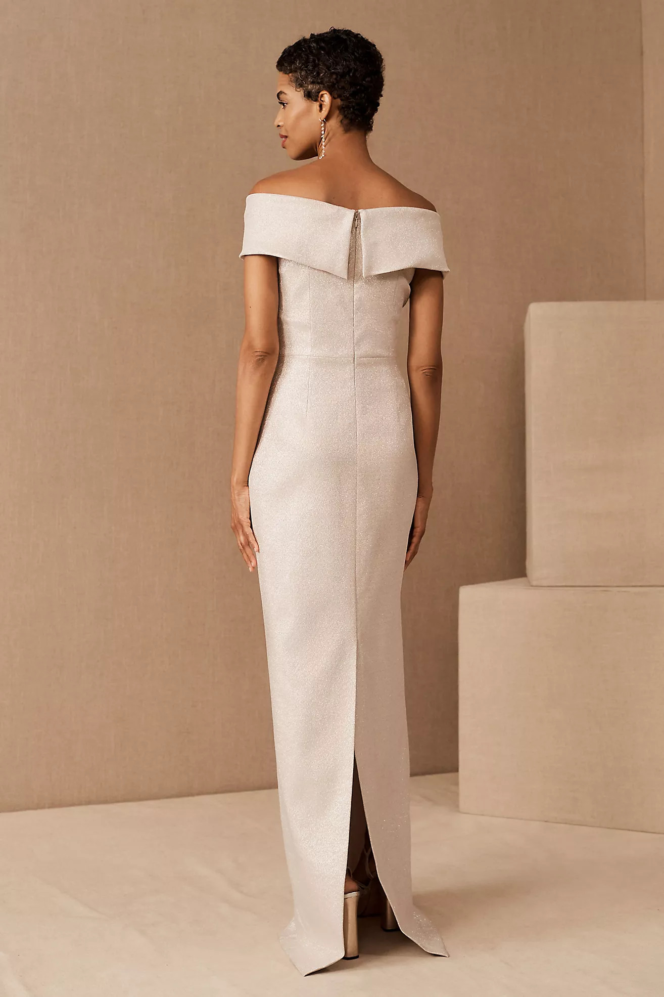 Teri Jon Yvonne Twist-Front Off-Shoulder Column Gown | Anthropologie (US)