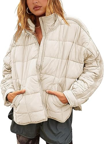 Women's Oversized Splice Quilted Lightweight Puffer Jacket Casual Padded Coat | Amazon (US)