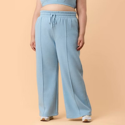 Blogilates Women's Travel Trouser High-Rise Wide Leg Sweatpants - Light Blue 2X | Target