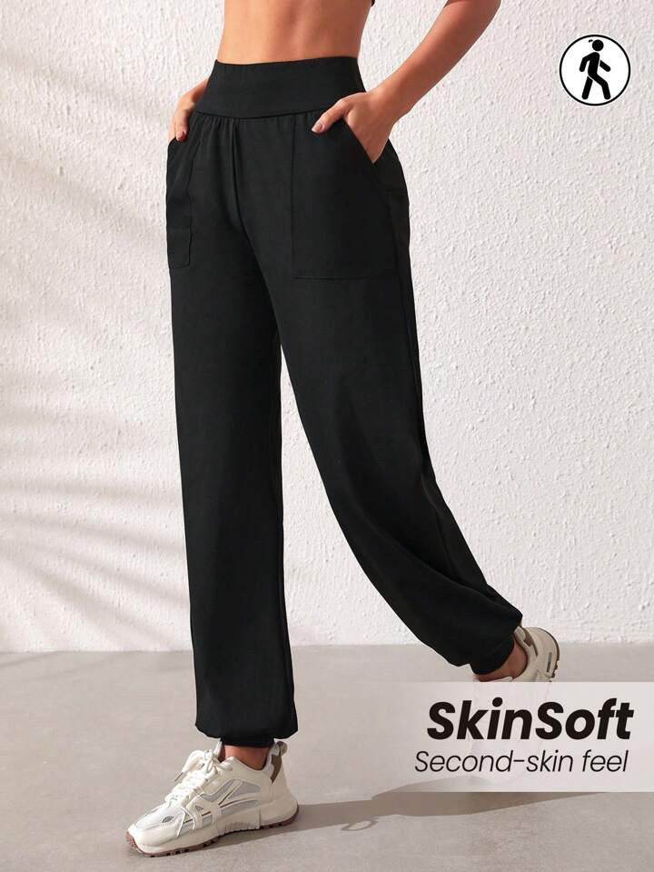 SHEIN Leisure Ladies' Monochrome Joggers With Elastic Waistband And Cuffed Ankles | SHEIN