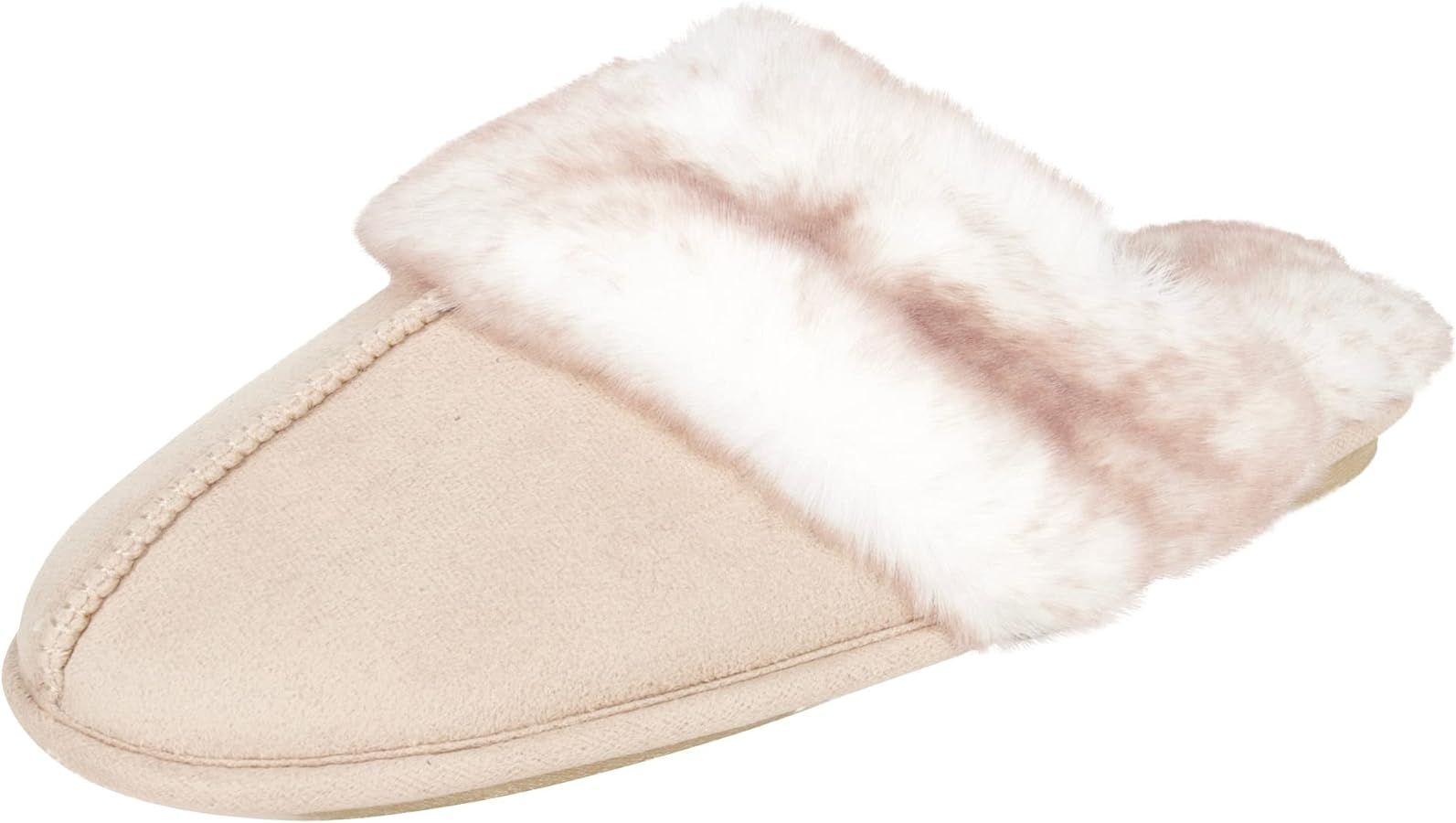 Jessica Simpson Women's Comfy Faux Fur House Slipper Scuff Memory Foam Slip on Anti-Skid Sole | Amazon (US)