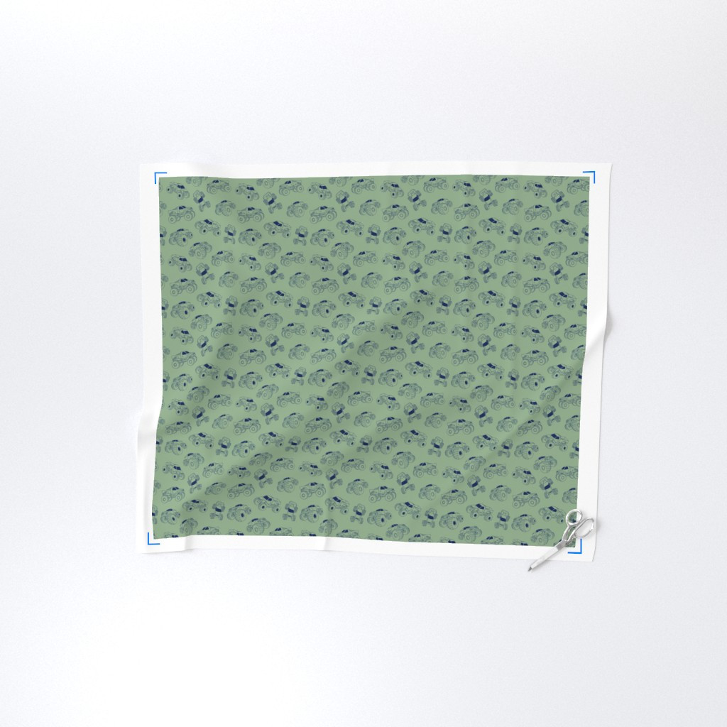 Minimalist scandinavian monster tucks toy kids navy blue on sage green Fabric | Spoonflower | Spoonflower
