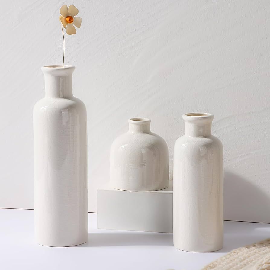 Fixwal White Vases Home Decor 3pcs Ceramic Vase Set, Boho Flower Vases for Modern Farmhouse Home ... | Amazon (US)