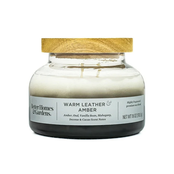 Better Homes & Gardens 18oz Warm Leathered Amber Scented 2-Wick Ombre Bell Jar Candle | Walmart (US)