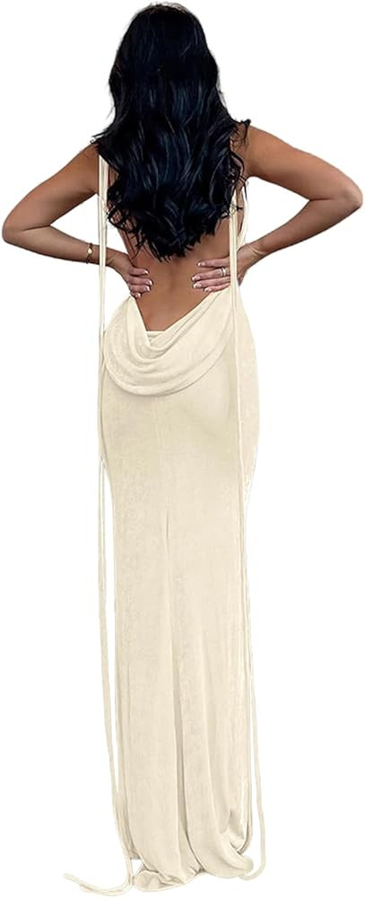 Volemo Slip Bodycon Dresses for Women Spaghetti Strap Lace Up Backless Cowl Neck Maxi Mermaid Coc... | Amazon (US)