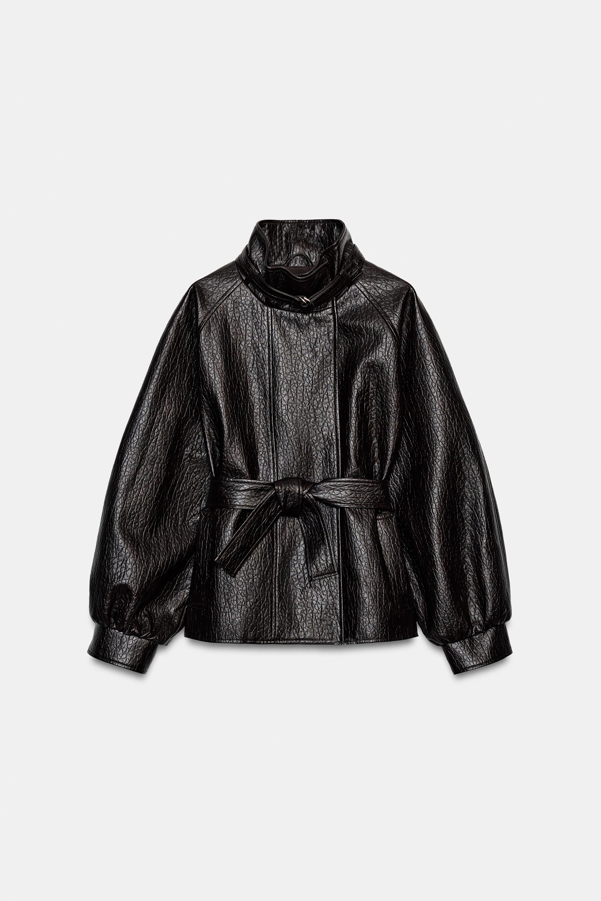 LEATHER EFFECT BELTED JACKET | Zara US