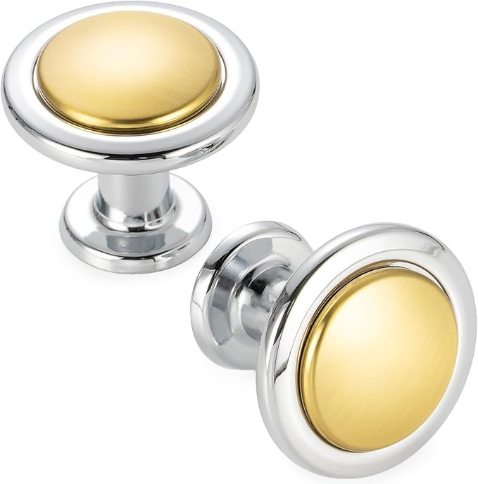 KOOFIZO 10 Pack Gold and Chrome Kitchen Cabinet Knobs Brushed Gold and Chrome Drawer Knobs Round ... | Amazon (US)