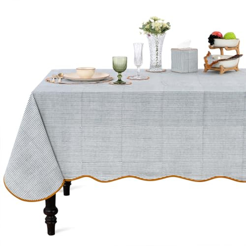 Ridhi Slate Blue Stripe Block Print Cotton Tablecloth 60"x120" Rectangle | Amazon (US)