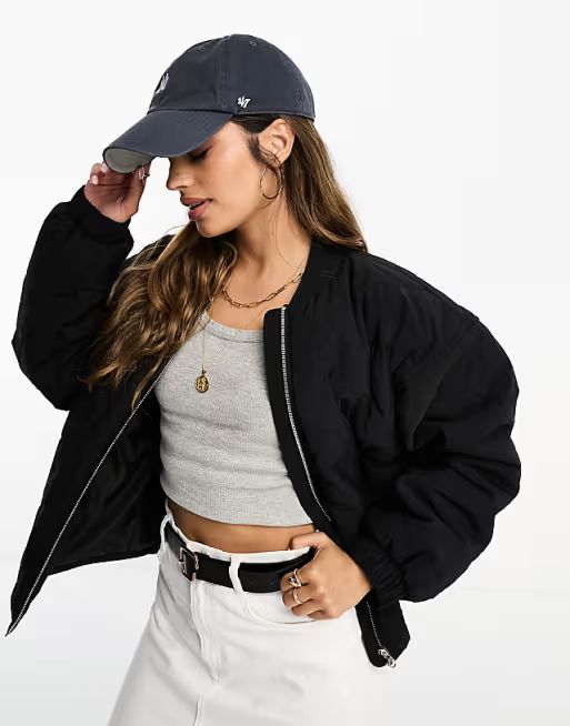 ASOS DESIGN quilted bomber jacket in black | ASOS (Global)