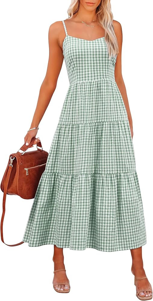 ANRABESS Womens Summer Midi Dresses Casual Striped Plaid Sleeveless Flowy Maxi Dress 2026 Beach V... | Amazon (US)