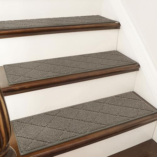 COSY HOMEER Stair Treads for Wooden Steps 9"x28" Washable Indoor Carpet Stair Treads Non Slip Soft Polyester Stair Carpet Tread Reusable Stair Runner Rugs for Kids, Elders,Pets,Light Brown,7pcs | Amazon (US)