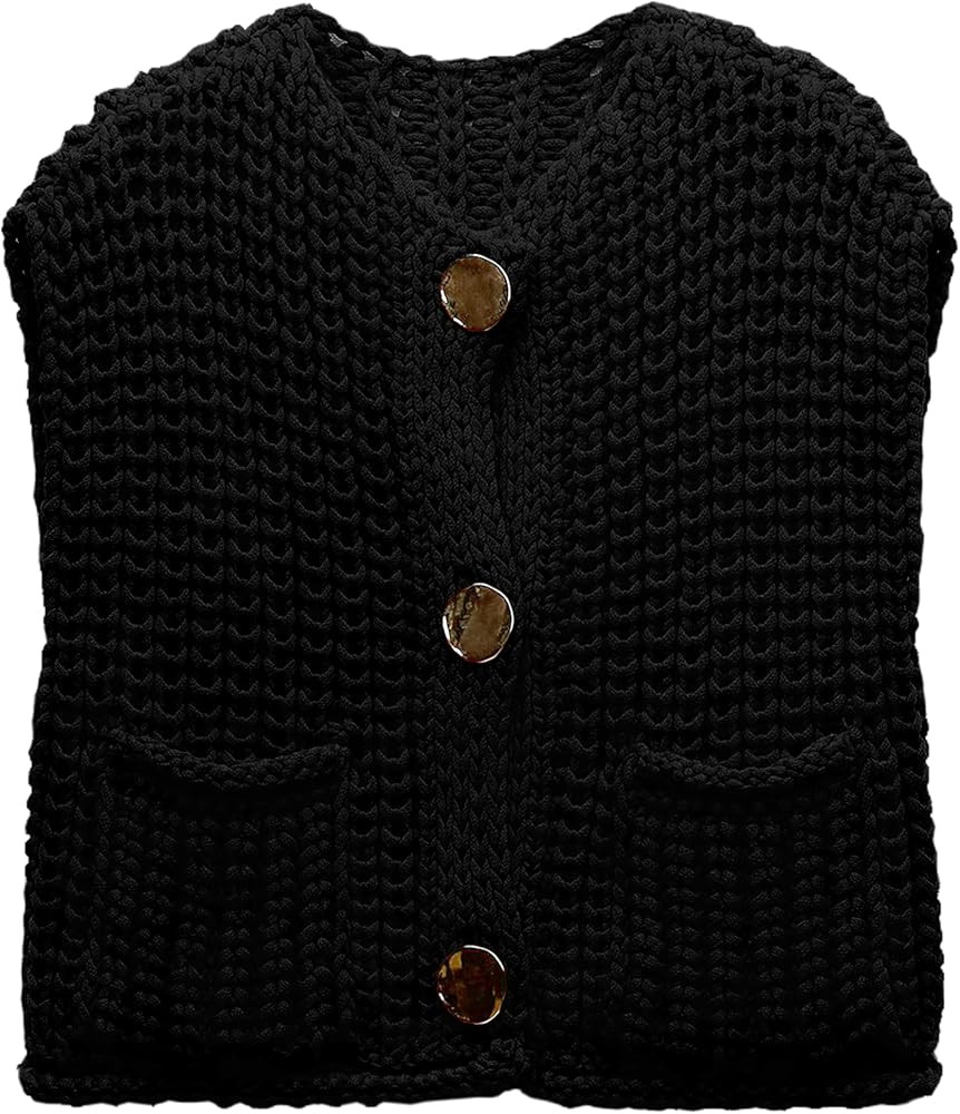 Sweater Vest for Women Casual Cropped Open Front Sleeveless Sweater Knit Tops Button Down Cardiga... | Amazon (US)