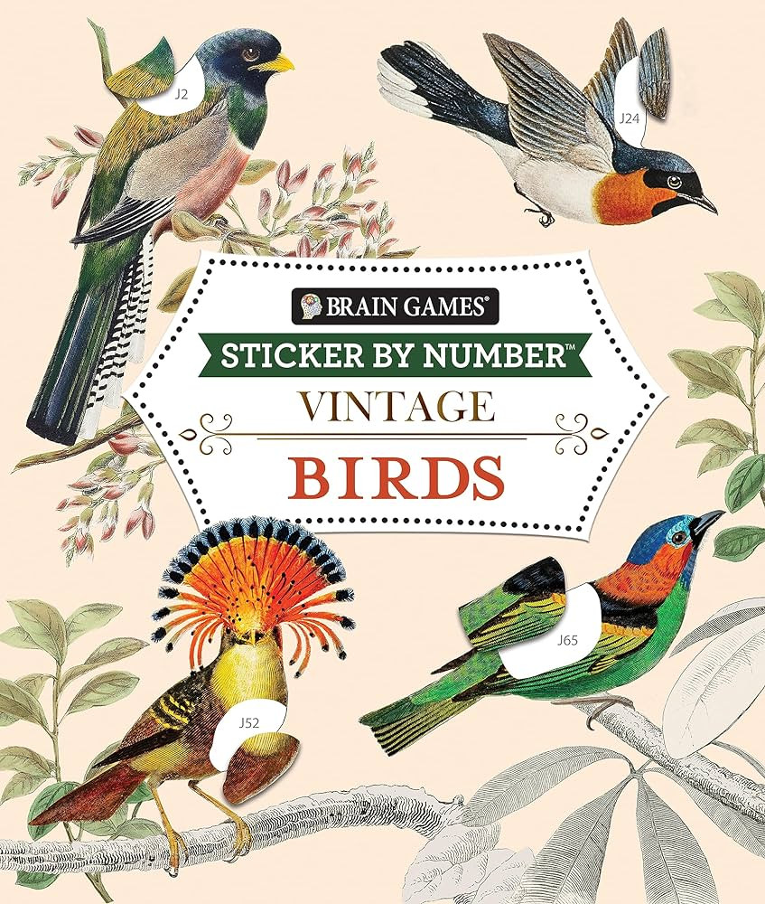 Brain Games - Sticker by Number - Vintage: Birds (28 Images to Sticker) | Amazon (US)