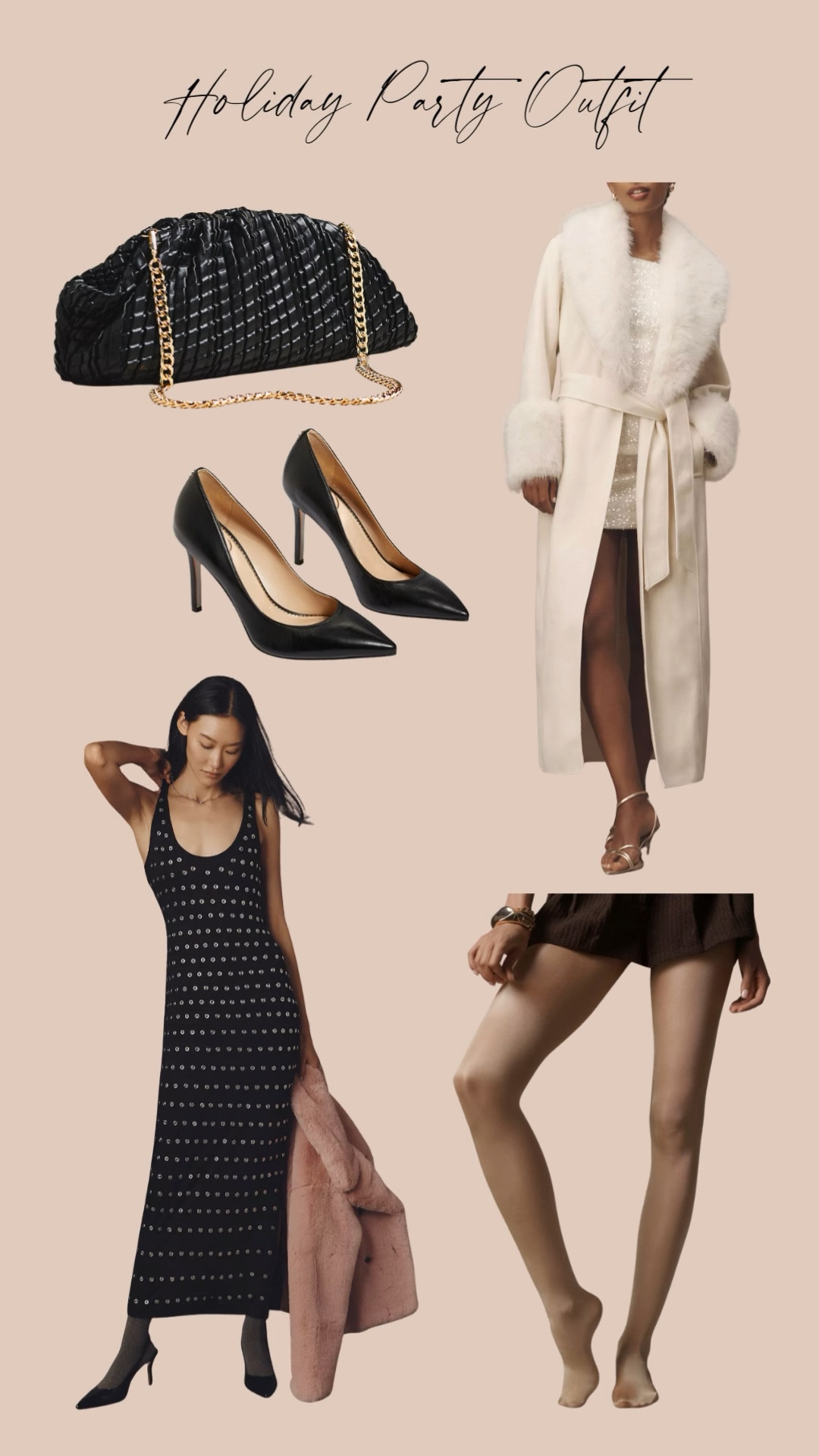 Holiday party outfit that feels timeless, elegant, and just the right amount of festive. A sleek black dress sets the foundation, paired with classic pointed-toe heels and a textured clutch for polish. Layered with a statement coat for warmth and drama, this is the kind of look that works for cocktail parties, dinners, and late nights that call for something elevated.

Style tip: Keep the palette neutral and let texture do the work. Mixing satin, faux fur, and subtle shine makes the outfit feel intentional without overdoing it. Everything is linked to shop. 

 

#LTKHoliday #LTKootd #LTKSeasonal