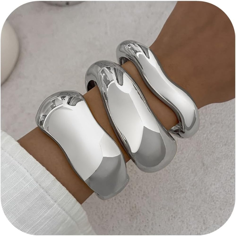 Chunky Gold Bangles Bracelets for Women Trendy Stack Statement Bangle Irregular Cuff Bracelets Fa... | Amazon (US)