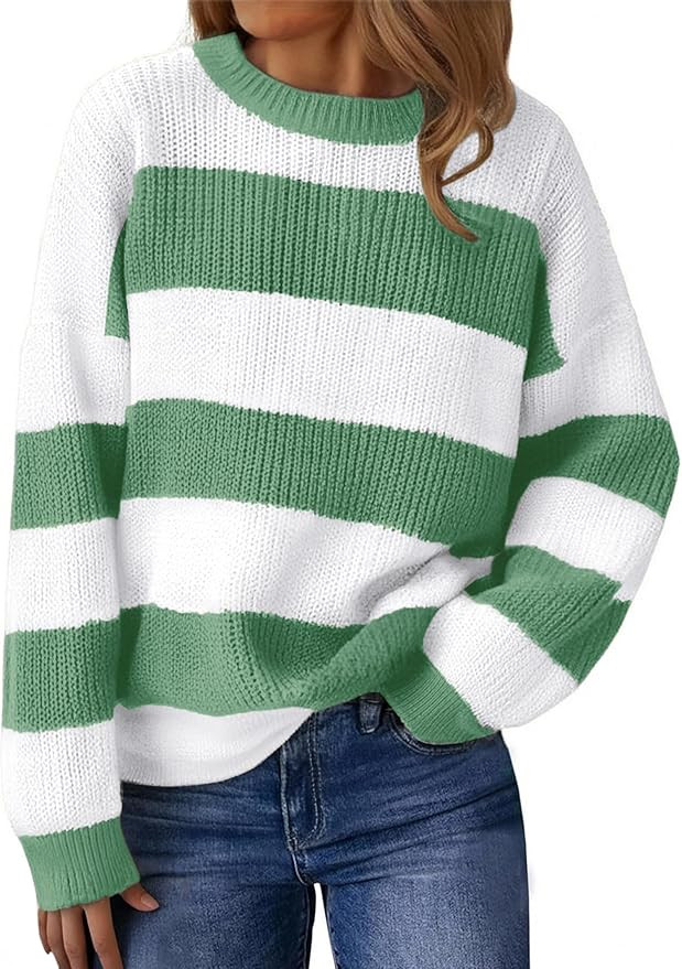 SunnyMelody Womens Cute Color Block Striped Sweater Fall 2025 Pullover Knit Tops - Ribbed Crew Ne... | Amazon (US)