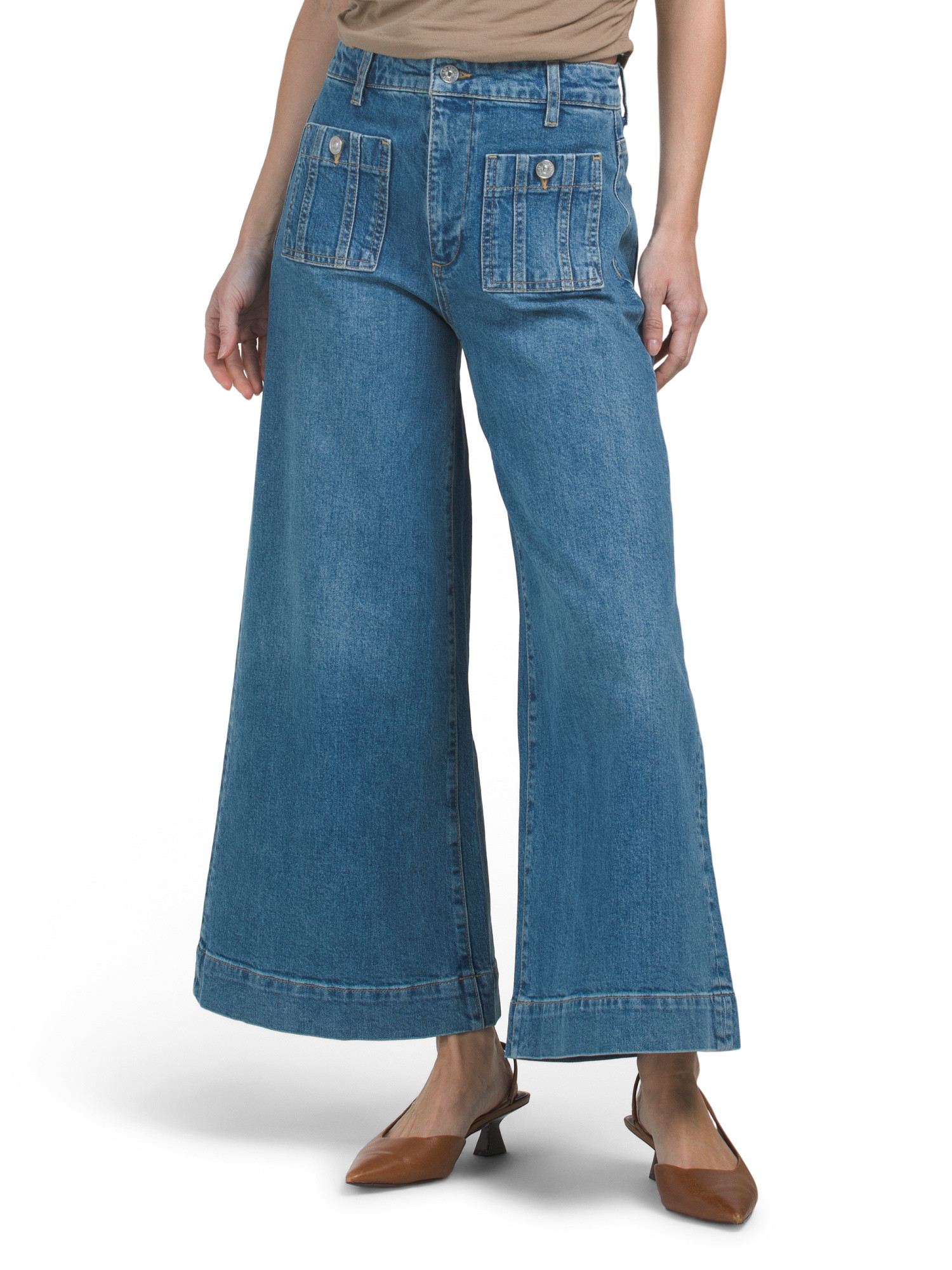 Lola Seamed Patch Pockets Wide Leg Jeans | TJ Maxx