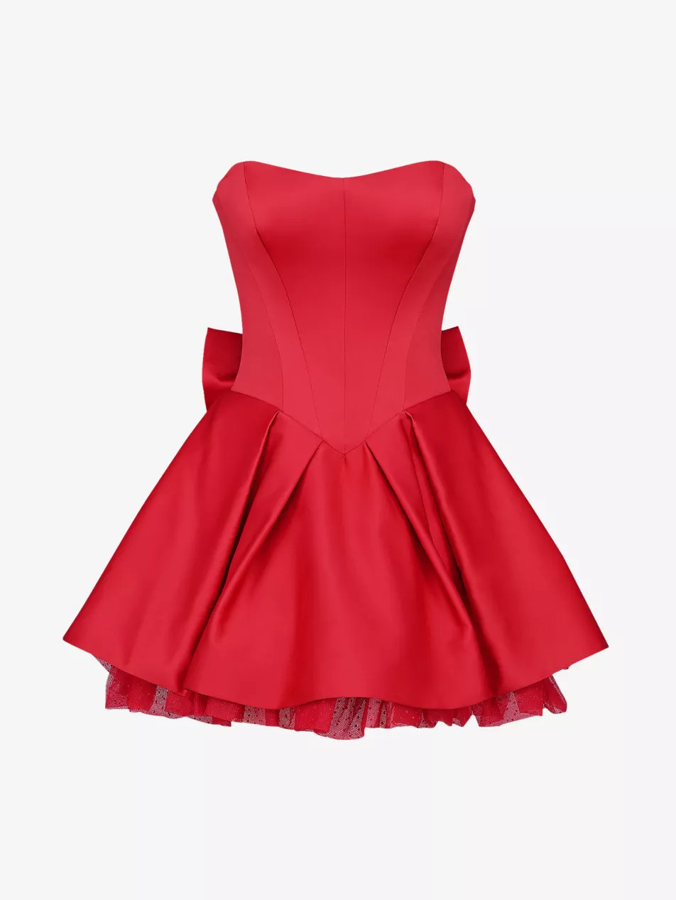 Noele Bow Strapless Satin Mini Dress | Selfridges