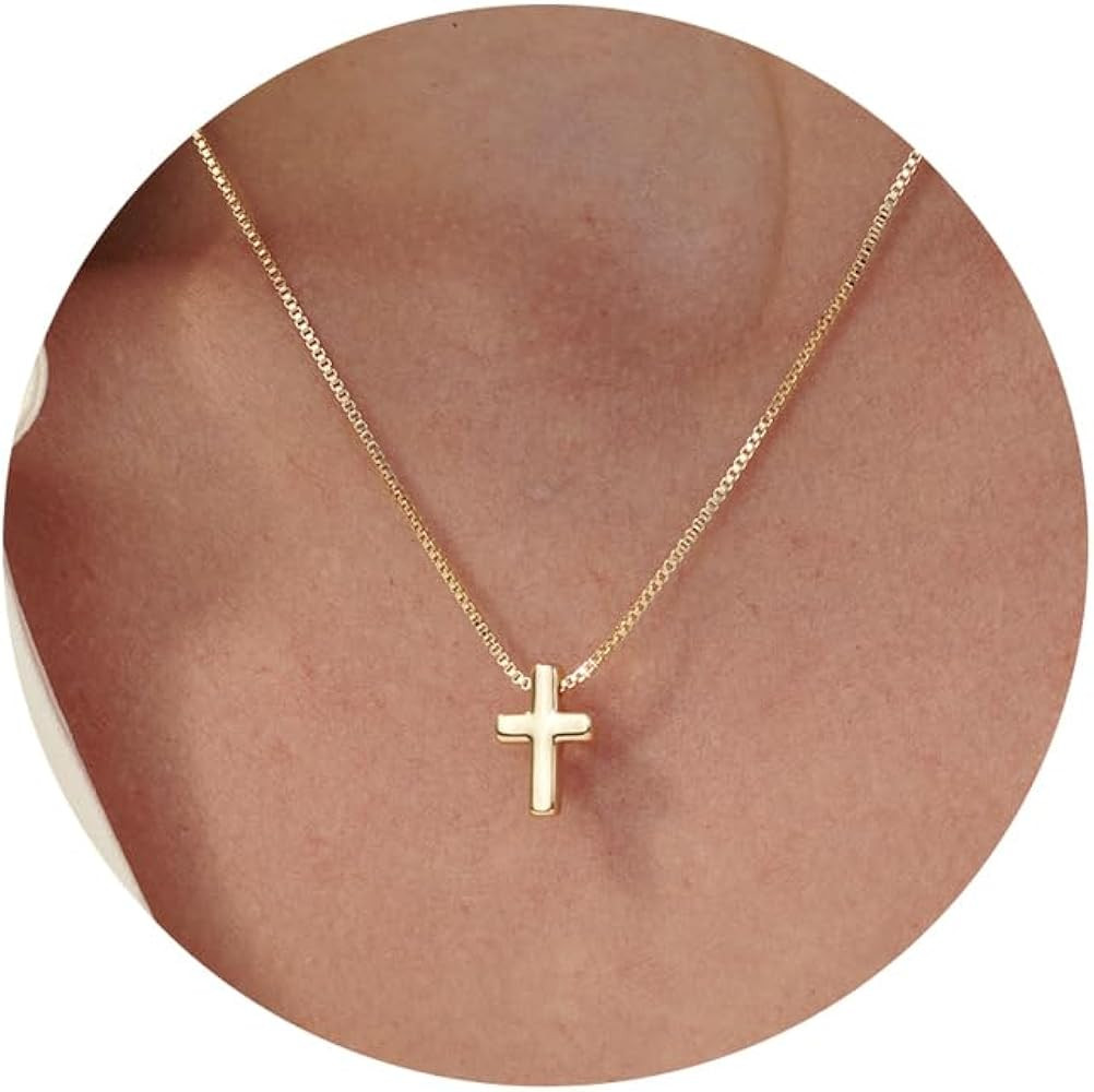 Cross Necklace, 14K Gold Plated Box Chain Cross Pendant Necklace Dainty Simple Silver Cross Tiny ... | Amazon (US)