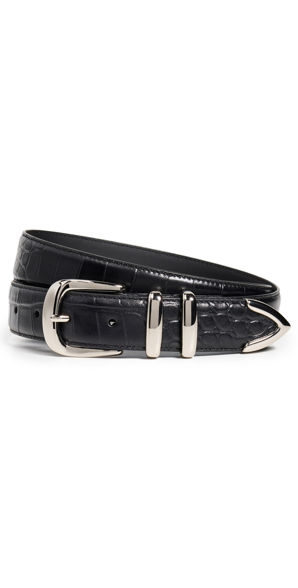 Favorite Daughter The Jordan Croc Embossed Belt Black/Nickel XS | Shopbop