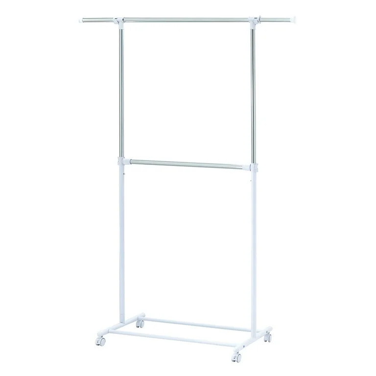 Mainstays 2-Shelf Garment Drying Clothes Rack - Adjustable Height, Locking Wheels, Metal, Silver/... | Walmart (US)
