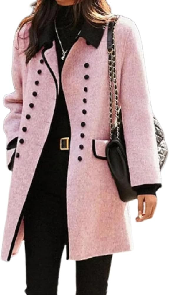 Women's Pink Solid Coats Double Breasted Midi Peacoat Thick Walker Trench match Flap Pockets Loos... | Amazon (US)